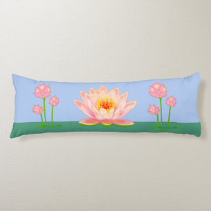 Coussins Longs Belles fleurs de lotus sur un oreiller corps bleu 