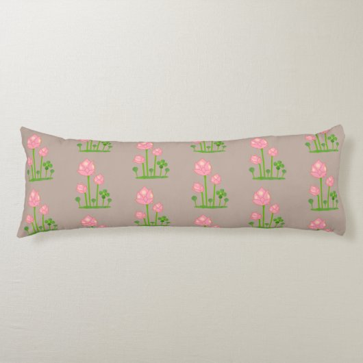 Coussins Longs Belles Fleurs roses sur Lucky Beige (Devant)
