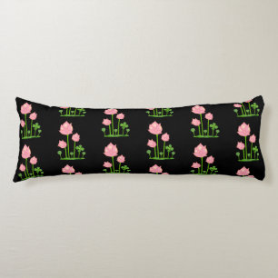 Coussins Longs Belles fleurs roses sur oreiller de corps noir