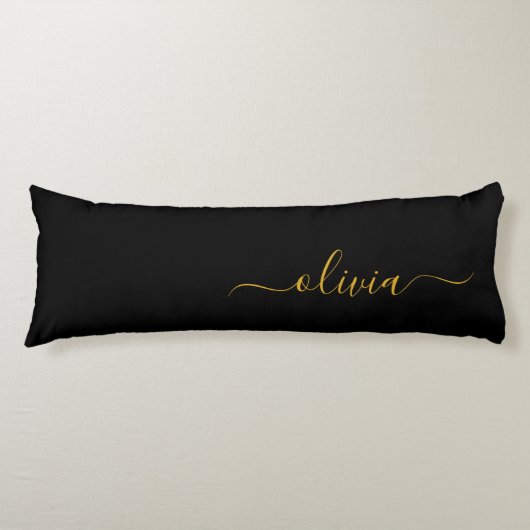 Coussins Longs Black Gold Modern Script Girl Monogramme Nom (Devant)