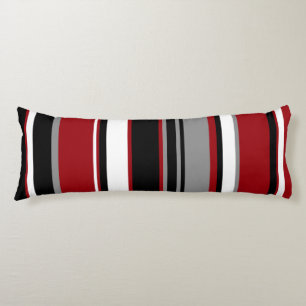 Coussins Longs Black, Gray Red and White Stripes