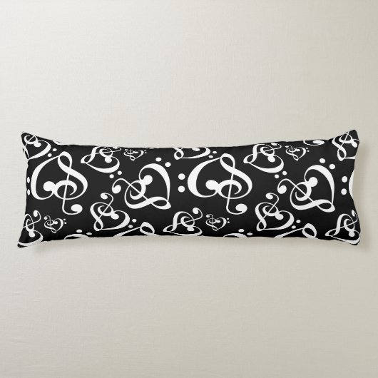 Coussins Longs Black N White Clef Hearts Notes musicales Motifs (Devant)
