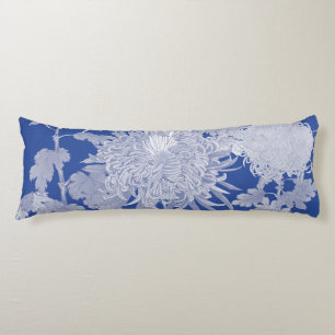 Coussins Longs Blanc bleu Vintage Chinoiserie Floral