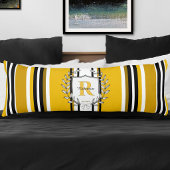 Coussins Longs Blason de monogramme jaune et noir rayures nom de