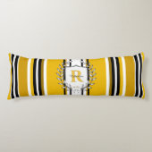 Coussins Longs Blason de monogramme jaune et noir rayures nom de (Devant)