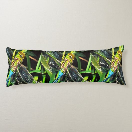 Coussins Longs Bleu Dragonfly Shimmering Wings Peinture (Dos)