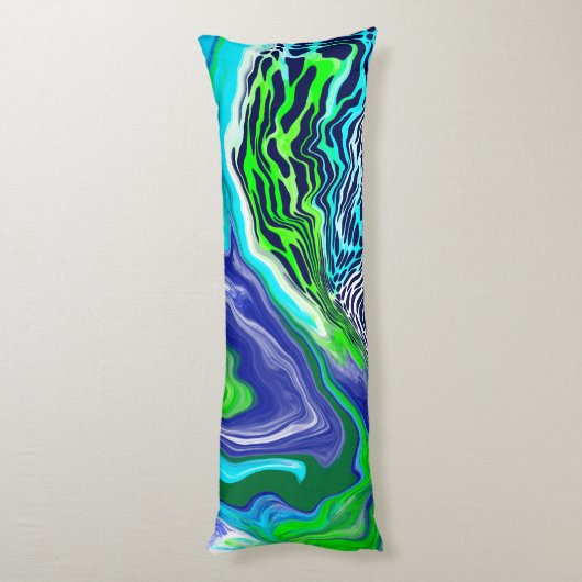 Coussins Longs Bleu et vert citron Abstrait Fluid Art (Dos (Vertical))