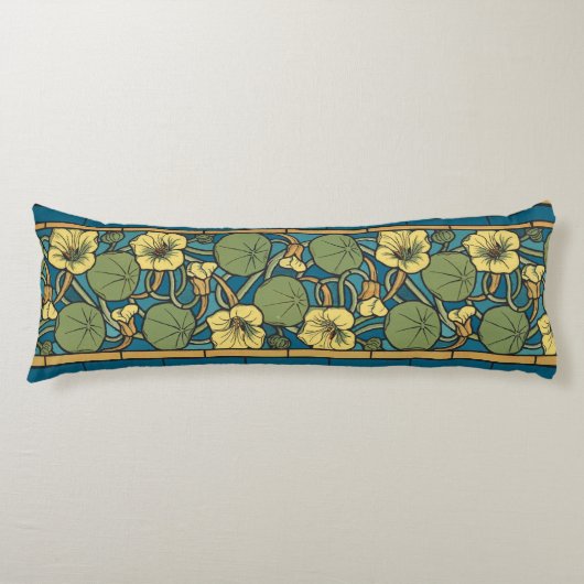 Coussins Longs Bleu jaune Nasturtium Fleur Nouveau Motif (Devant)