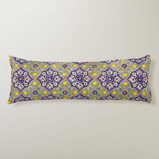 Coussins Longs Bleu Méditerranée Motif Fleurs Jaunes (Devant)