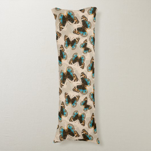 Coussins Longs Bleu motif papillon Pansy sur blanc (Devant (Vertical))