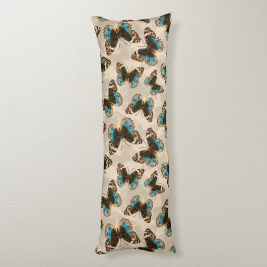 Coussins Longs Bleu motif papillon Pansy sur blanc (Dos (Vertical))