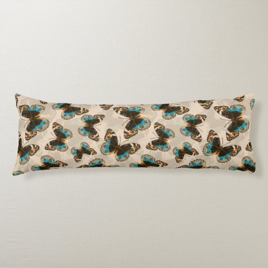 Coussins Longs Bleu motif papillon Pansy sur blanc (Devant)