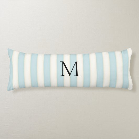 Coussins Longs Bleu pâle et blanc d'antiquité rayures Monogrammes (Devant)