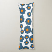 Coussins Longs Bleu Whimsical & Orange Floral Retro, Gai (Dos (Vertical))