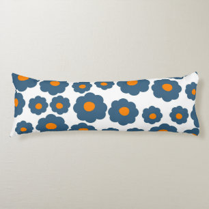 Coussins Longs Bleu Whimsical & Orange Floral Retro, Gai