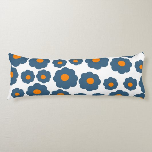 Coussins Longs Bleu Whimsical & Orange Floral Retro, Gai (Devant)