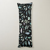 Coussins Longs Bleus Motif de feuilles traditionnelles sur le noi (Dos (Vertical))