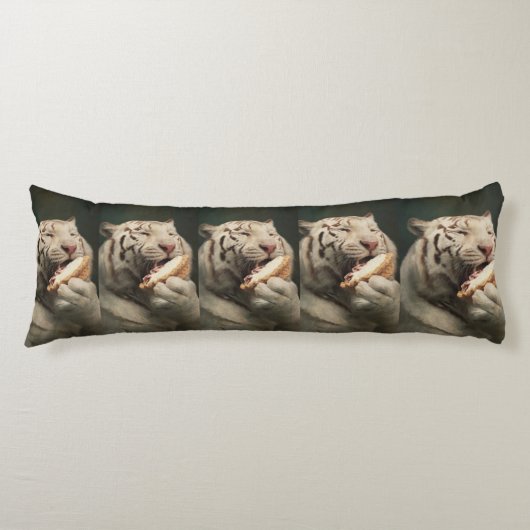 Coussins Longs Blissful White Tiger – Whimsical Body Pillow (Devant)