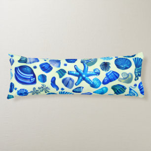 Coussins Longs Blue Sea Shells Ocean Motif