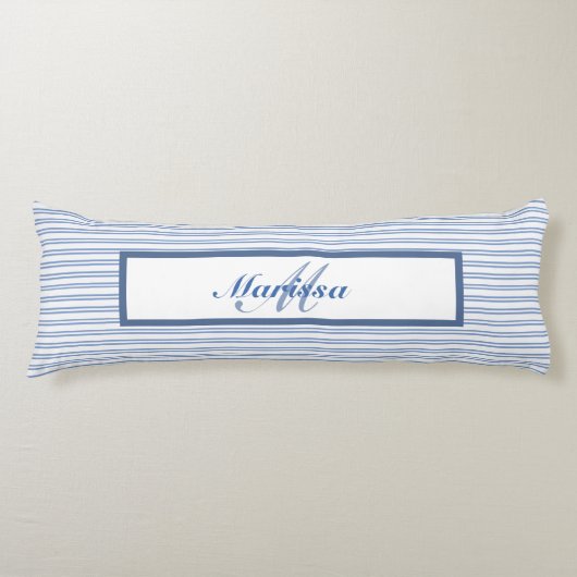 Coussins Longs Blue Ticking Stripes Ferme Monogramme (Devant)