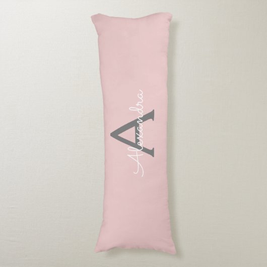 Coussins Longs Blush Pink Grey Modern Script Girly Monogram (Devant (Vertical))