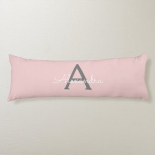 Coussins Longs Blush Pink Grey Modern Script Girly Monogram