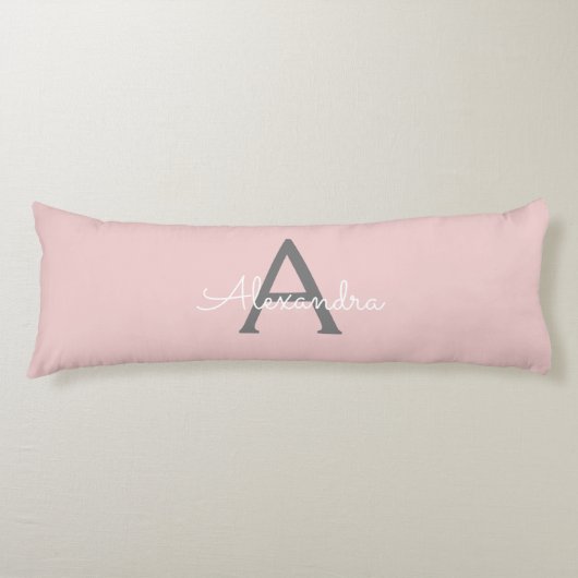 Coussins Longs Blush Pink Grey Modern Script Girly Monogram (Devant)