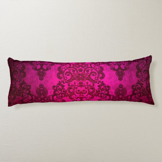 Coussins Longs Boho Damask Style Victorien Rose Profond (Dos)
