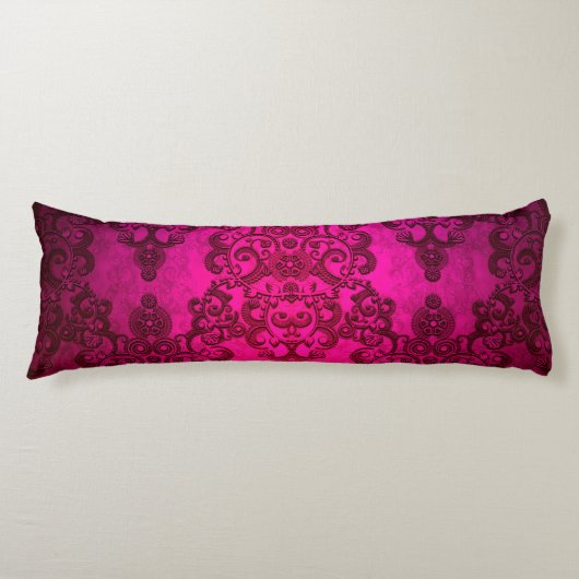 Coussins Longs Boho Damassé Rose Éclatant Profond de Style Victor (Devant)