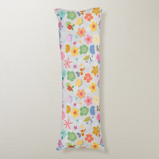 Coussins Longs Boho Flowers Motif B01.w LGrey BG (Devant (Vertical))