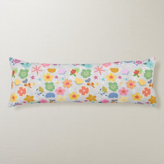 Coussins Longs Boho Flowers Motif B01.w LGrey BG (Devant)