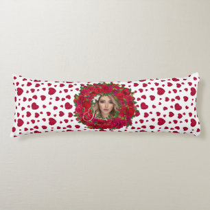Coussins Longs Bordure de photo de roses roses rouges foncées rom