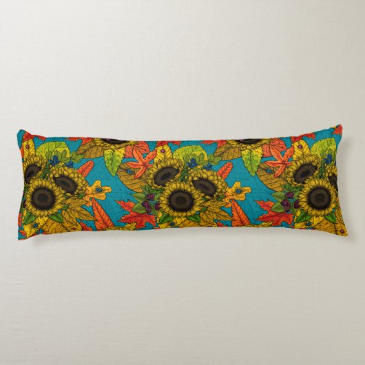 Coussins Longs Bouquet d'automne en bleu (Dos)