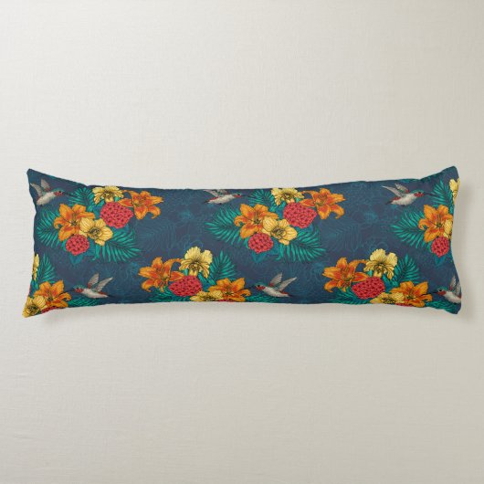 Coussins Longs Bouquet tropical et colibris (Devant)