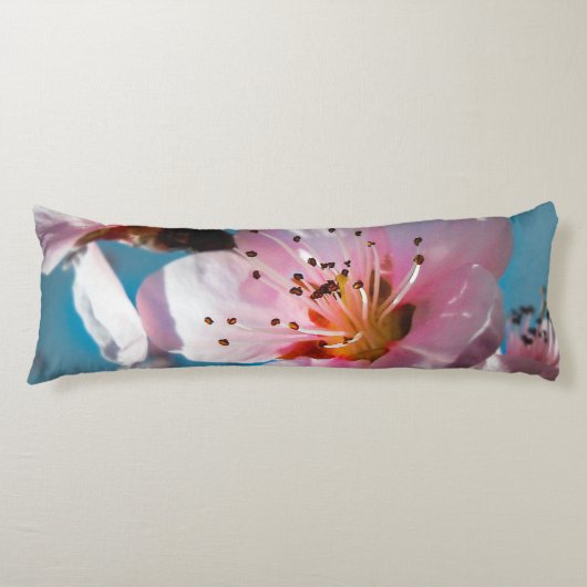 Coussins Longs Branche de fleurs de pêche et ciel bleu (Devant)