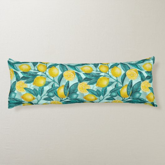 Coussins Longs Branches de citron bleu et jaune (Dos)