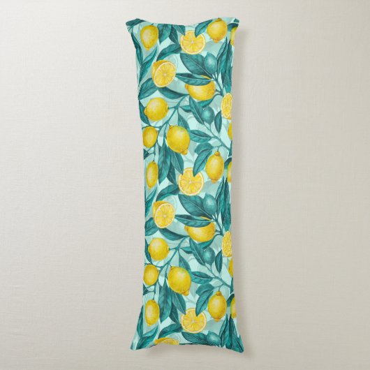 Coussins Longs Branches de citron bleu et jaune (Devant (Vertical))