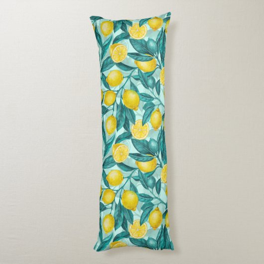 Coussins Longs Branches de citron bleu et jaune (Dos (Vertical))