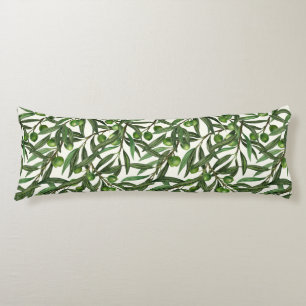 Coussins Longs Branches d'olive sur blanc