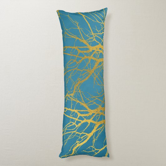 Coussins Longs Branches Gold Tree Motif Arrière - plan bleu (Dos (Vertical))
