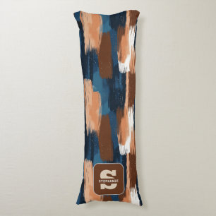 Coussins Longs Brosses Abstraites en bleu, blanc et Brown