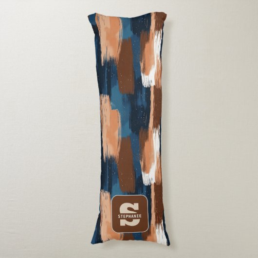 Coussins Longs Brosses Abstraites en bleu, blanc et Brown (Devant (Vertical))