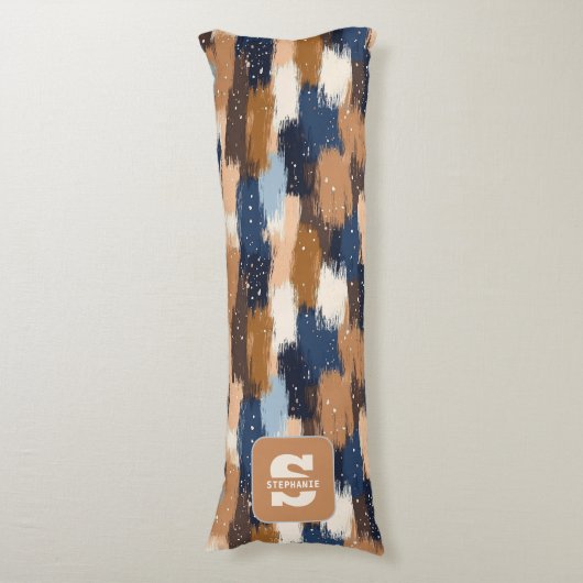 Coussins Longs Brosses Abstraites en bleu, blanc et Brown (2) (Devant (Vertical))