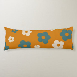 Coussins Longs Brun et bleu floral rétro fantaisiste, joyeux