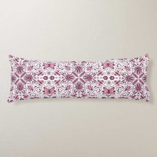 Coussins Longs Bugs, magenta foncé et rose sur fond blanc (Devant)