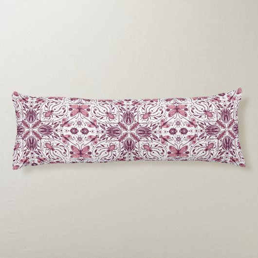 Coussins Longs Buissons, magenta foncé et rose sur blanc (Dos)