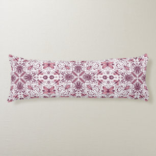 Coussins Longs Buissons, magenta foncé et rose sur blanc