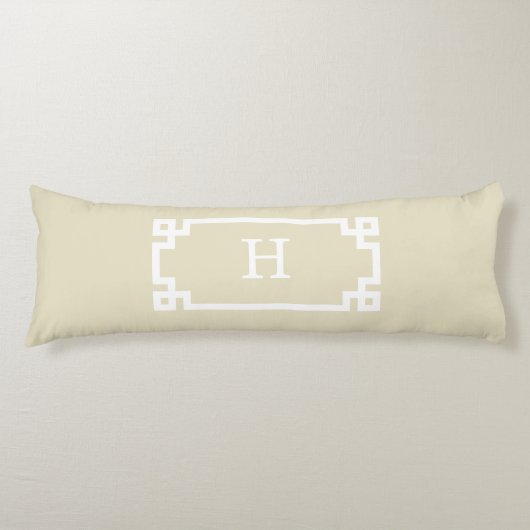 Coussins Longs Cadre grec clé beige blanc #2 Monogramme initial (Devant)