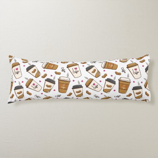 Coussins Longs Cafés, Fèves de café, Amateur de café, Coeurs (Devant)