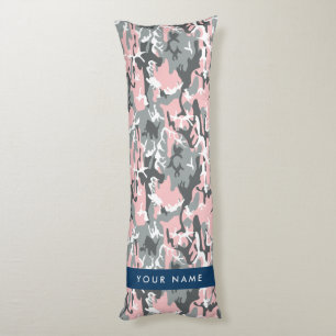 Coussins Longs Camouflage rose et gris Votre nom Personnalisez